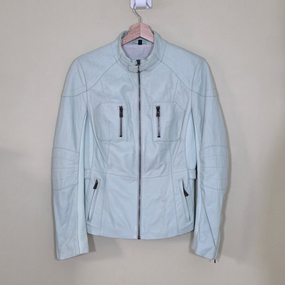 Bod & Christensen Jacket Women M Light Green Penelope Genuine Leather Moto Lined